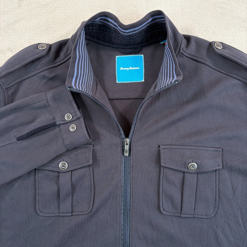 Tommy Bahama Active Epaulets‎ Full Zip Jacket Men 2XL Navy Pima Cotton $178